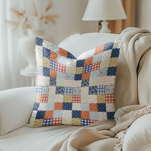 Red and Blue Patchwork Throw Pillow