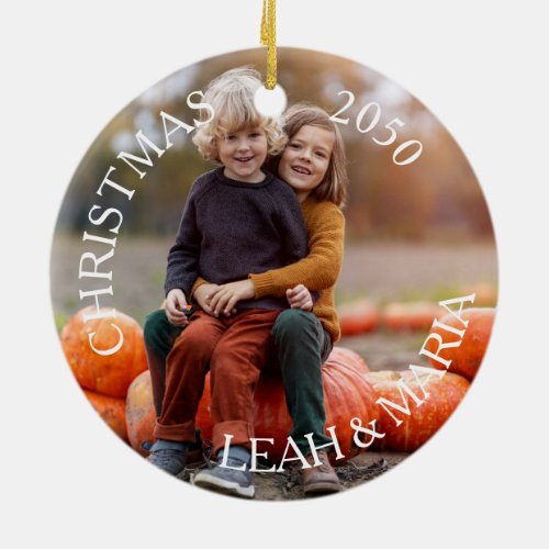 Red and Blue Pattern Holiday Christmas Photo  Ceramic Ornament
