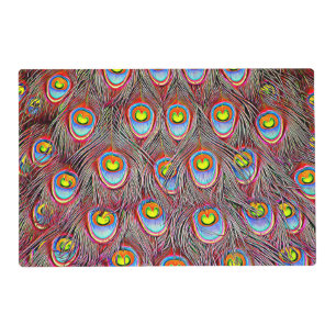 Red and blue peacock feathers animal pattern placemat