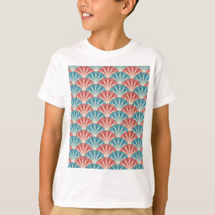Red and Blue Peacock Tail Pattern T-Shirt