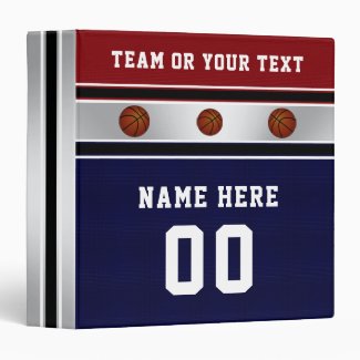 Red and Blue Personalized Basketball 3 Ring Binder