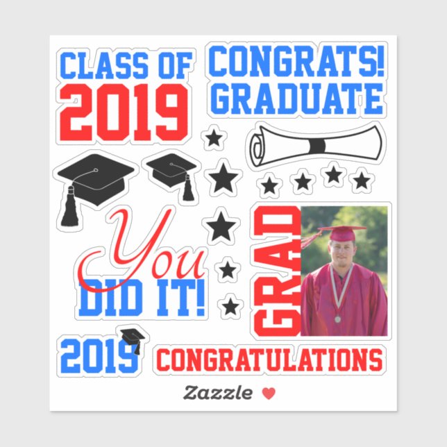 Red and Blue Photo Graduation Sticker (Sheet)