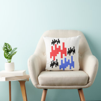 red and blue pixel decorative pillow. throw pillow