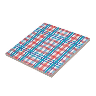 Red and Blue Plaid Ceramic Tile
