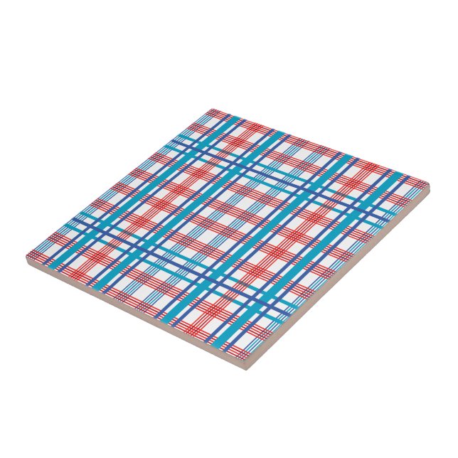 Red and Blue Plaid Ceramic Tile (Side)