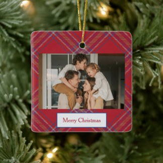 Red and Blue Plaid Holiday Ceramic Ornament