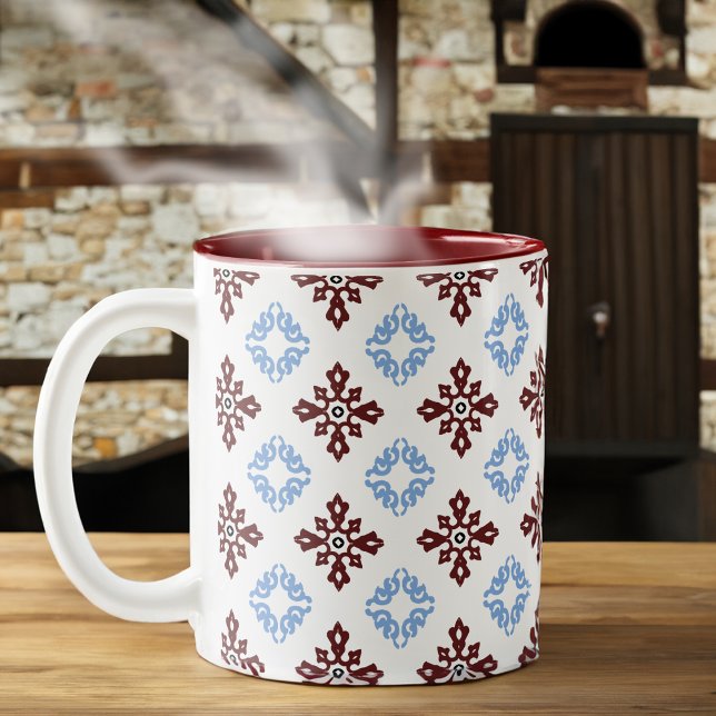 Red and Blue Polish Tile Two-Tone Coffee Mug (Creator Uploaded)