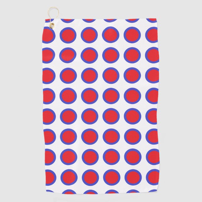 Red and Blue Polka Dots White Golf Towel (Front)