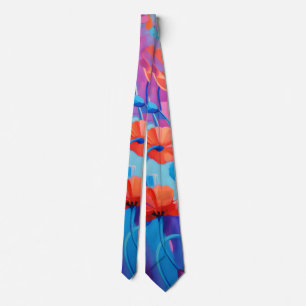 Red and blue poppies neck tie