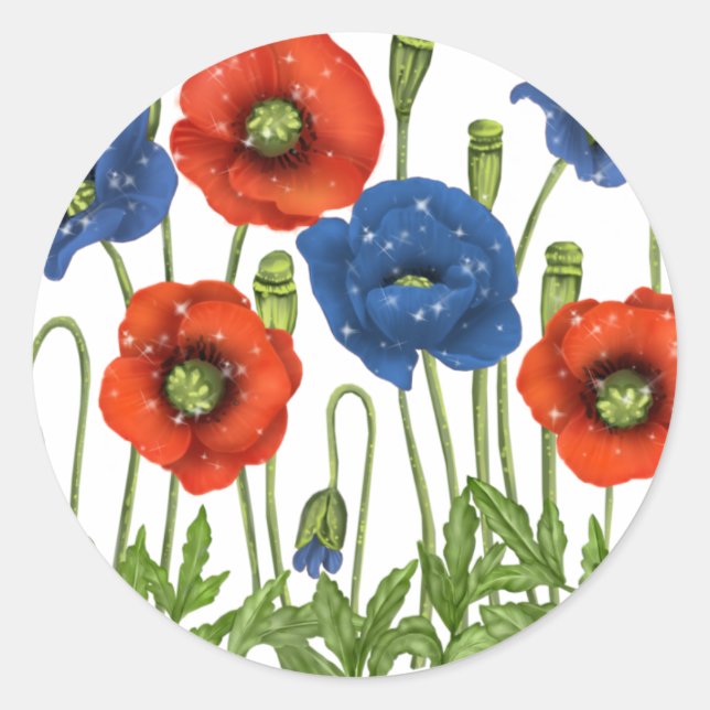 Red and Blue Poppies Sticker (Front)