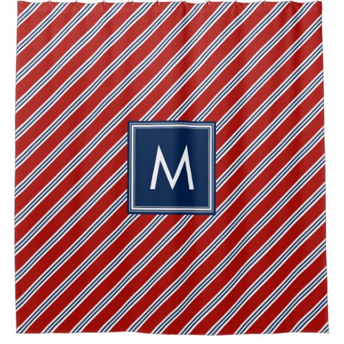 Red and Blue Preppy Stripes Shower Curtain