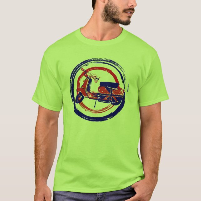 Red and blue retro scooter art T-Shirt (Front)