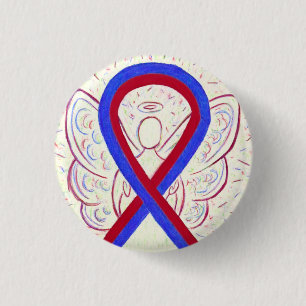 Red and Blue Ribbon Awareness Angel Button Pins