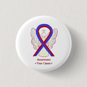 Red and Blue Ribbon Awareness Angel Button Pins
