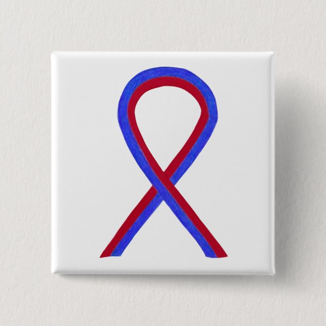 Red and Blue Ribbon Awareness Button Pins (Front)