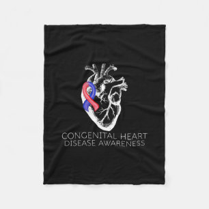 Red And Blue Ribbon Congenital Heart Disease Aware Fleece Blanket
