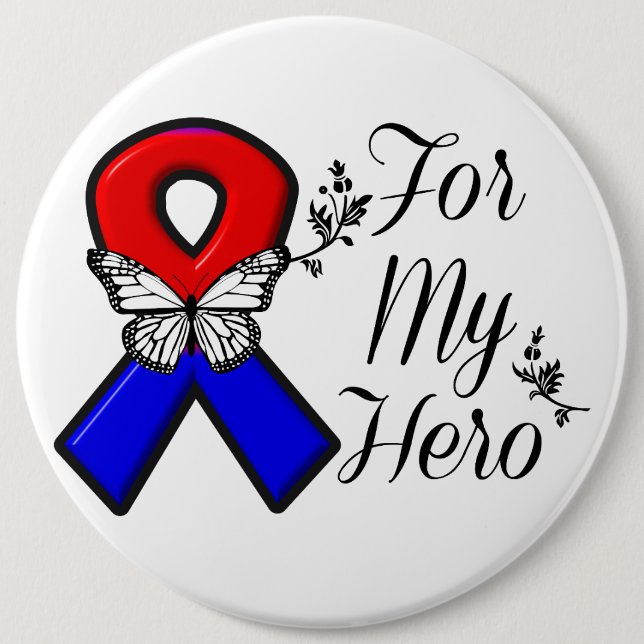 Red and Blue Ribbon For My Hero Button (Front)
