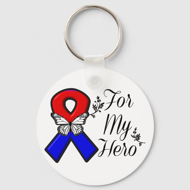 Red and Blue Ribbon For My Hero Keychain (Front)