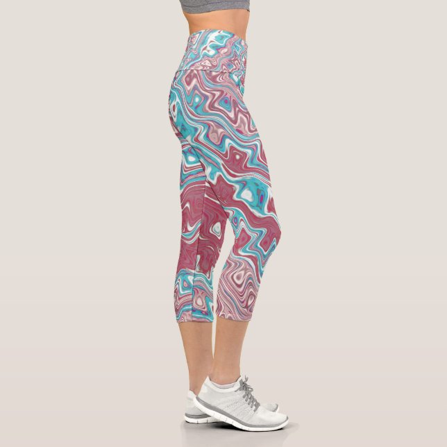 Red and Blue Ripples Capri Leggings (Right)