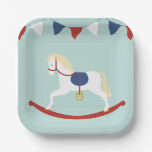 Red and Blue Rocking Horse Paper Plates
