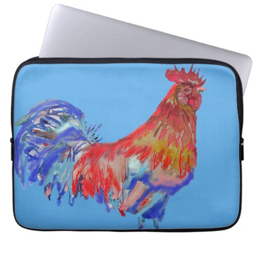 Red and Blue Rooster Watercolor Laptop Case