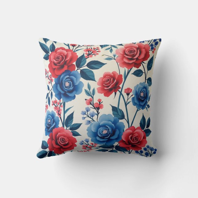 Red and blue roses painting pattern on baby's brea throw pillow (Back)