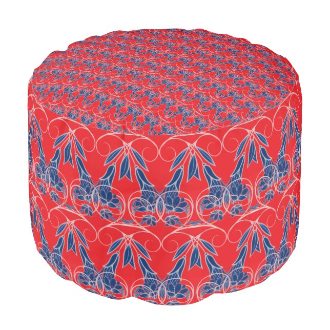 Red and Blue Round Pouf (Angled Front)