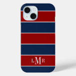Red And Blue Rugby Stripes 3 Letter Monogram Iphone 15 Case at Zazzle