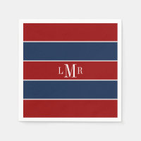 Red and Blue Rugby Stripes 3 Letter Monogram