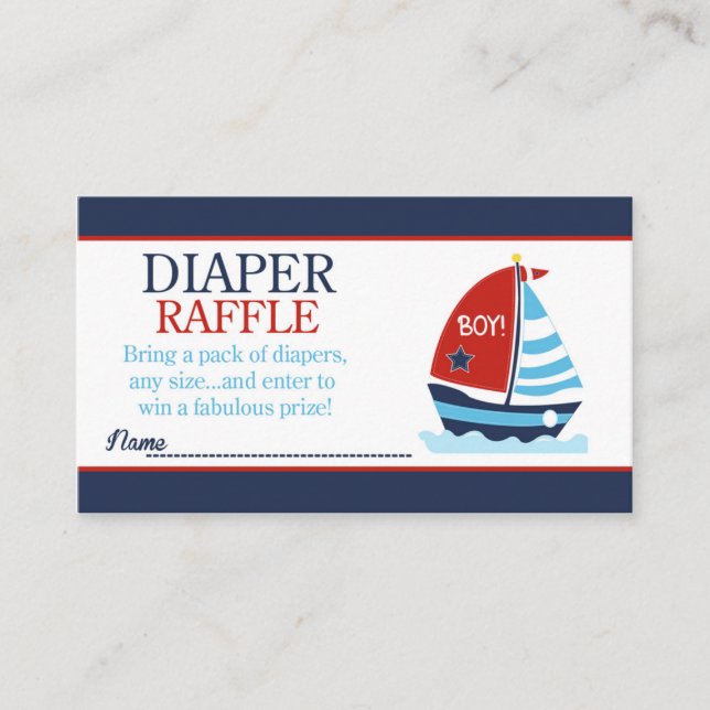 Red and Blue Sailboat Baby Shower Diaper Raffle Enclosure Card (Front)