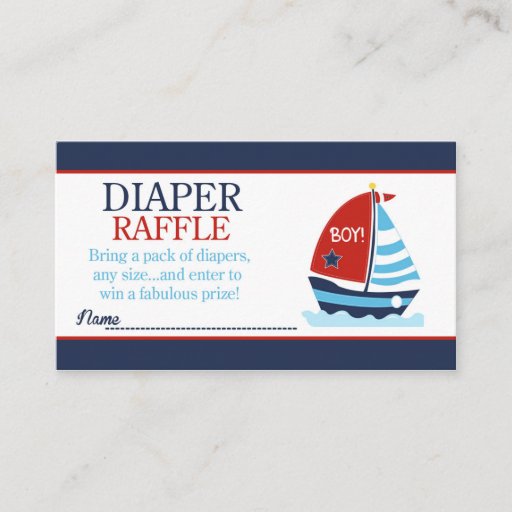 Customizable Red and Blue Sailboat Baby Shower Diaper Raffle Business Card