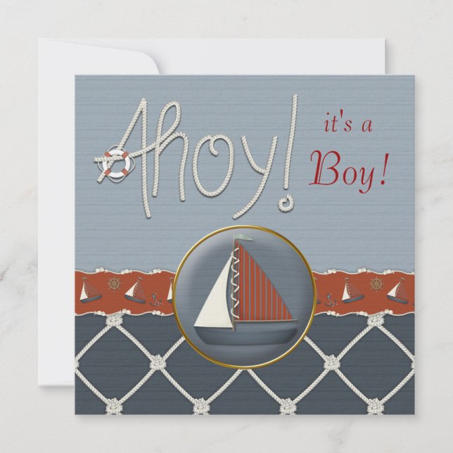 Red and Blue Sailboat Baby Shower Invitation (Front)