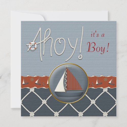 Red and Blue Sailboat Baby Shower Invite