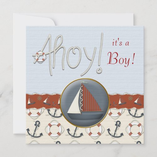 Red Blue Sailboat Baby Shower Custom Invite