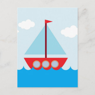 Red and Blue Sailboat Postcard
