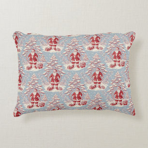 Red and Blue Santa Toile Chinoiserie Accent Pillow