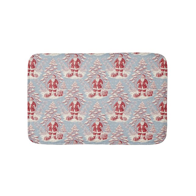 Red and Blue Santa Toile Chinoiserie Bath Mat (Front)