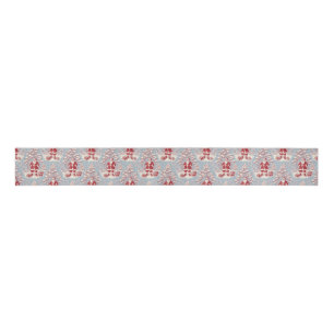 Red and Blue Santa Toile Chinoiserie Grosgrain Ribbon