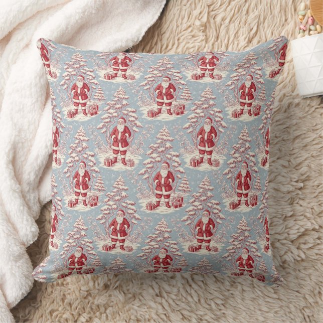 Red and Blue Santa Toile Chinoiserie Throw Pillow (Blanket)