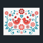 red and blue Scandinavian folk art pattern Postcard<br><div class="desc">red and blue Scandinavian folk art pattern</div>