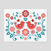 red and blue Scandinavian folk art pattern Postcard