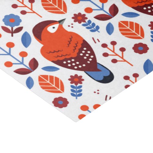 red and blue Scandinavian folk pattern Tissue Paper