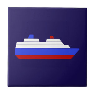 Red and blue sea ship ceramic tile