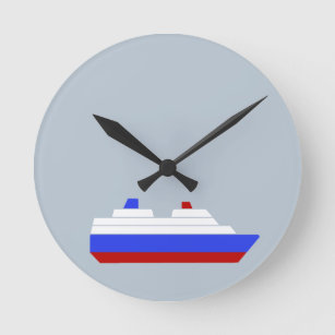 Red and Blue Sea Ship Round Clock
