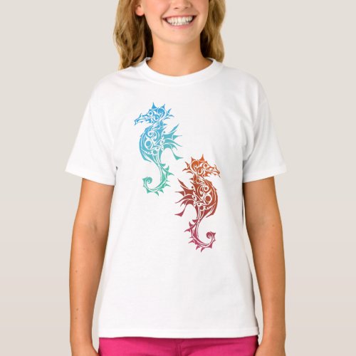 Red and Blue Seahorses T_Shirt