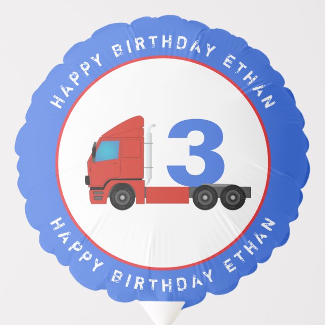 Red and Blue Semi Truck Birthday Custom Balloon (Front)