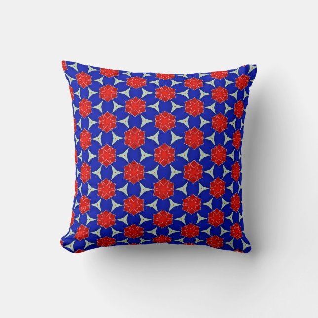 Red and Blue Snowflakes Throw Pillow (Front)