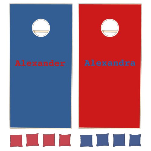 Red and Blue solid color w names Cornhole Set