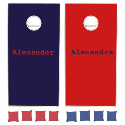 Red and Blue solid color w names Cornhole Set