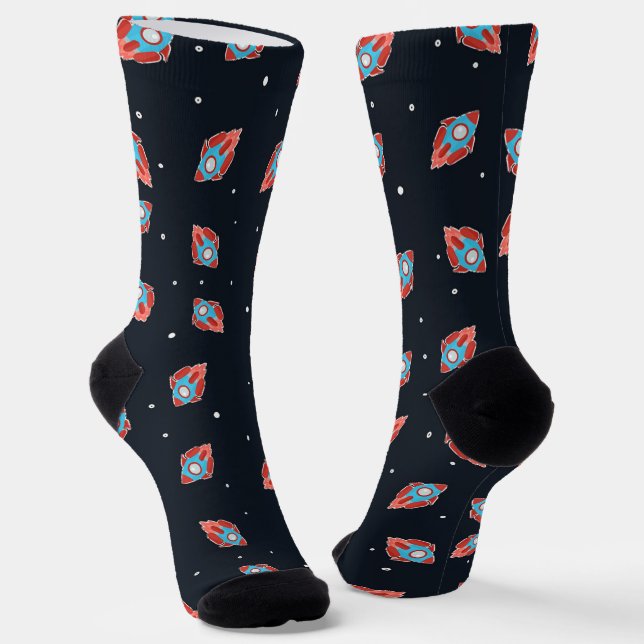 Red and blue space rocket socks (Angled)
